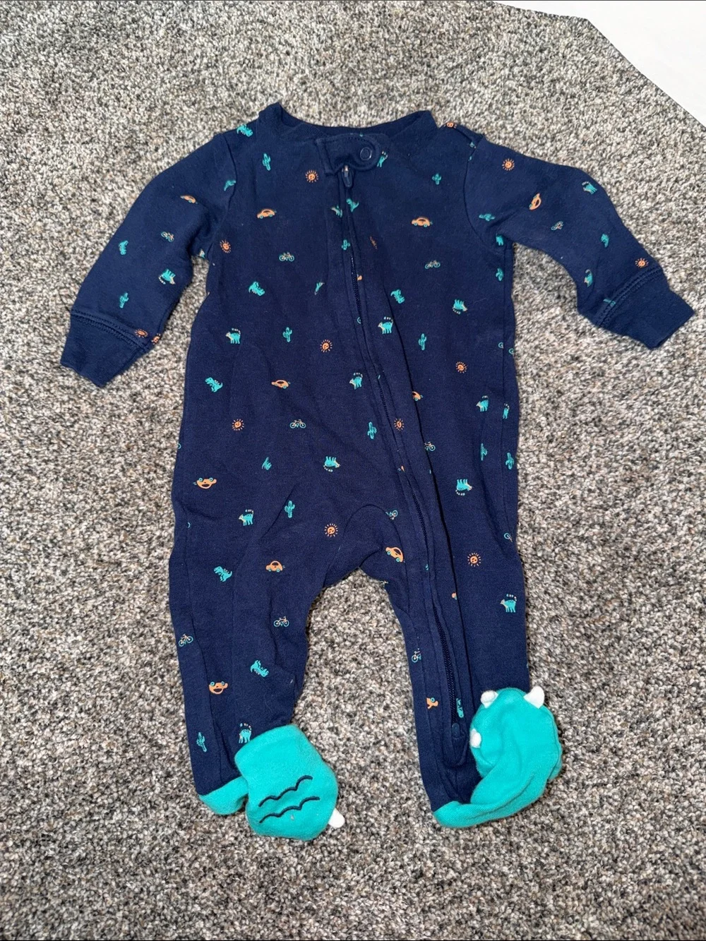 Carter's Navy Footed One-Piece with Teal & Orange Accents